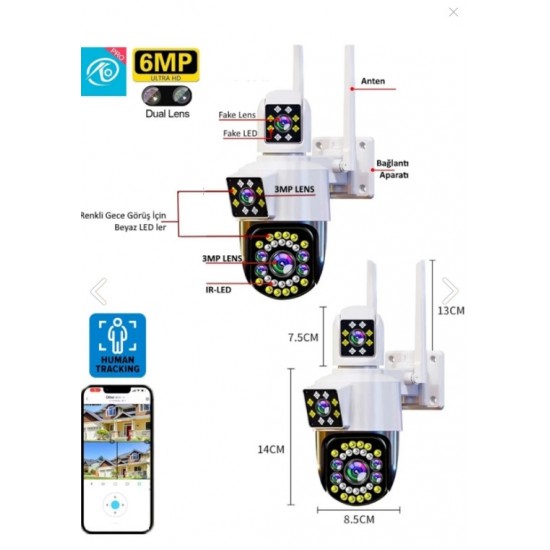 Pro 3039 Duo Çift Lensli Hareketli Wi-Fi Akıllı Ip Güvenlik Kamerası HD Türkçe (O-KAM) Uygulama