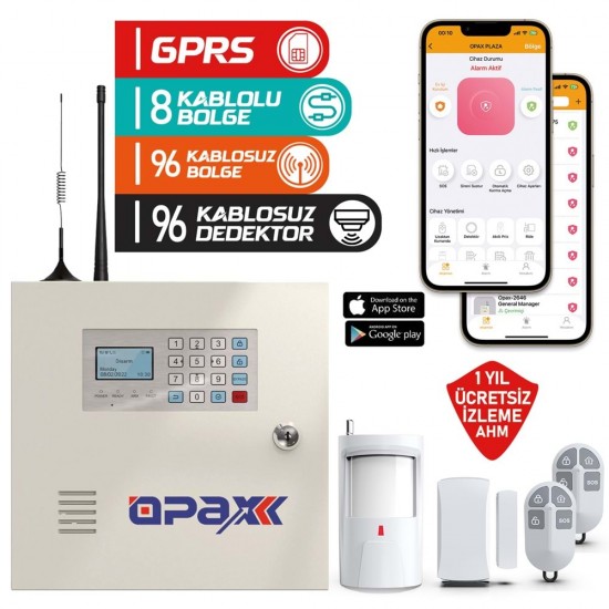 OPAX-2646 KABLOLU I KABLOSUZ GPRS ALARM PANELİ ( 1 YIL AHM ÜCRETSİZ )