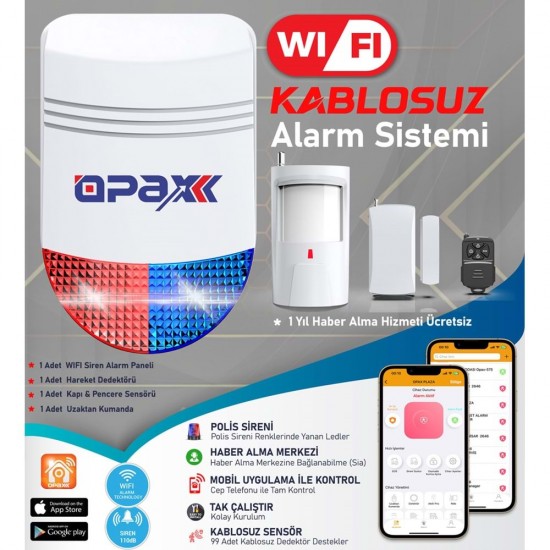 BGR-12 WIFI KABLOSUZ SİREN ALARM SİSTEMİ MOBİL UYGULAMALI (1 YIL AHM ÜCRETSİZ)