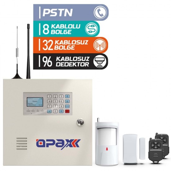 OPAX-2545 PSTN ÖZELLİKLİ KABLOLU & KABLOSUZ ALARM PANELİ ( kurulum dahil fiyat)