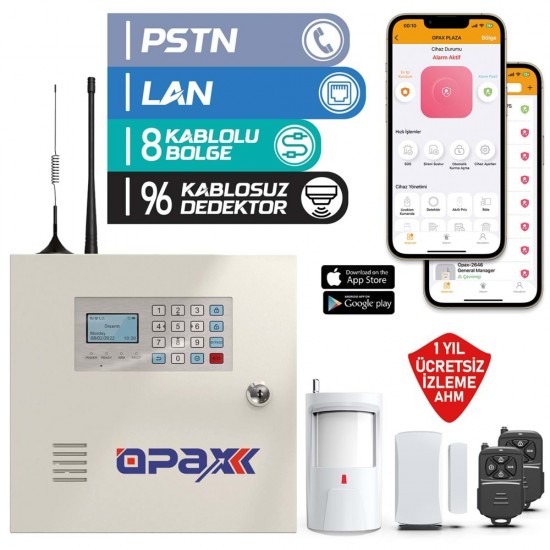 OPAX-2545LAN PSTN & LAN NETWORK KABLOLU & KABLOSUZ ALARM PANELİ (1 YIL AHM ÜCRETSİZ) kurulum ücretsiz