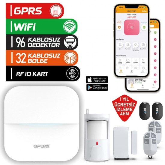 OPAX-W20-S BEYAZ GPRS I GSM I WIFI KABLOSUZ NETWORK ALARM SİSTEMİ (1 YIL AHM ÜCRETSİZ) KURULUM DAHİL