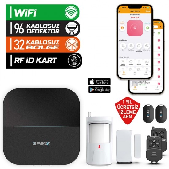 OPAX-W20-W SİYAH SADECE WIFI KABLOSUZ NETWORK ALARM SİSTEMİ (1 YIL AHM ÜCRETSİZ) KURULUM DAHİL