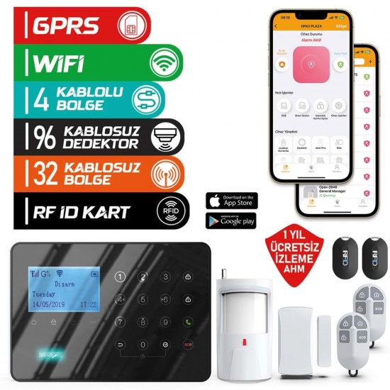 ARD-575-4G GPRS I GSM I WIFI KABLOLU & KABLOSUZ DOKUNMATİK ALARM SİSTEMİ (1 YIL AHM ÜCRETSİZ) KURULUM DAHİL